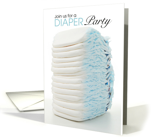 Diaper Party Stack of disposable diapers Baby shower Invitation card