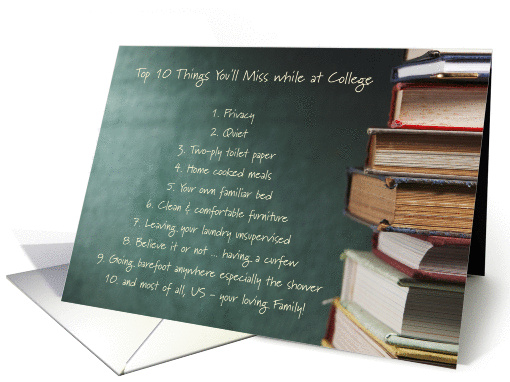 Top 10 Things Miss Away at College Humor chalkboard books card