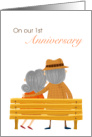 Growing old Together Spouse 1st Anniversary Older Couple on Bench card