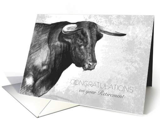 Bull Sketch Take Retirement By the Horns humor card (1313570)