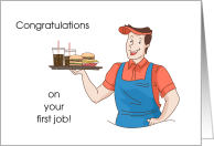 First Job Fast Food Burger Joint Teen Boy Congratulations card