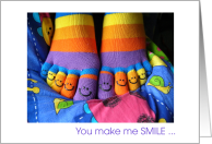 Thank You Make me Smile Rainbow Toe Socks Ten Toes card
