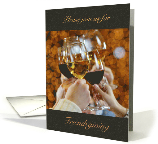 Friendsgiving Invitation Autumn Wine Glass Toasting Hands card