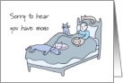 Mono Get well Male in Bed with Dog and Cats Exhausted card