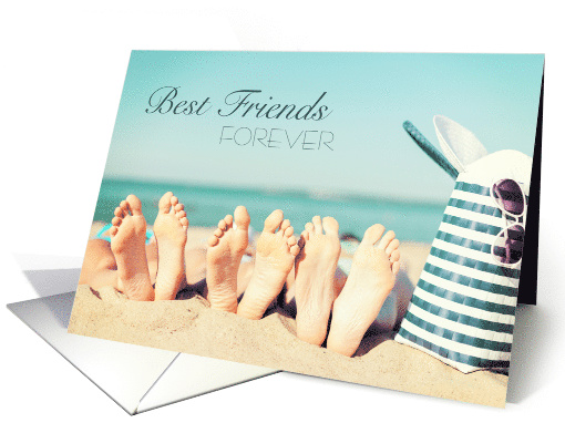 Best Friends Forever Feet on the Beach Three Females card (1391984)