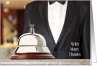 Thank you Concierge Desk Service Bell and Black Tuxedo with Bowtie card