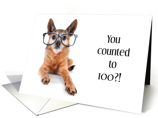 Congratulations Counting to 100 Funny Dog with Glasses Uses Tail card