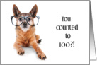 Congratulations Counting to 100 Funny Dog with Glasses Uses Tail card