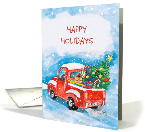 Happy Holidays Festive Red Pickup Truck Christmas card (1446648)