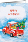 Happy Holidays Festive Red Pickup Truck Christmas card