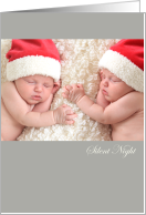 1st Christmas to Parents with Twin Baby Boys in Santa Hats Sleeping Silent Night card