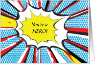 Kidney Organ Donation You’re a Hero Red Blue Pop Art Comic Caption card