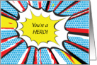Kidney Organ Donation You’re a Hero Red Blue Pop Art Comic Caption card