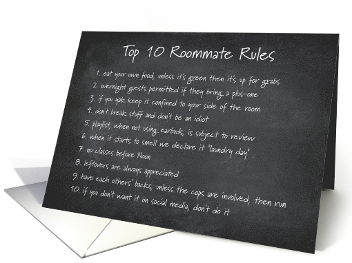 Top 10 Roommate Rules for boys Humor list A1 Homey Thank You card