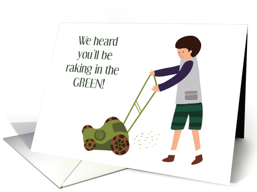 First Job Lawn Mowing Yard Care Teen Boy Congratulations card