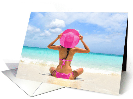 Thank You Tanning Professional Pink Bikini on the Beach card (1484926)