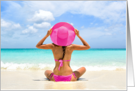 Thank You Tanning Professional Pink Bikini on the Beach card