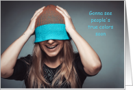 Miss You Hair Stylist Beanie Hiding Hair Humor Coronavirus Quarantine True Colors card
