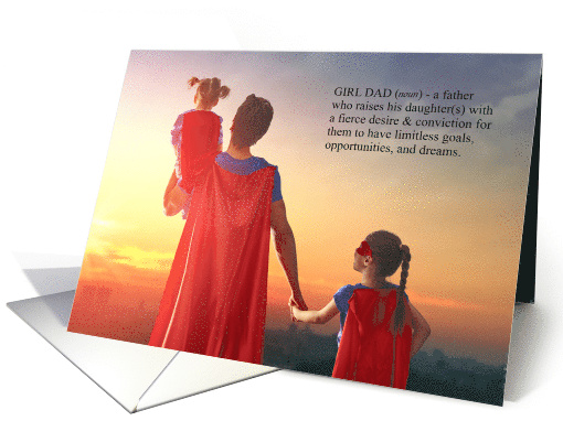 Super Girl Dad with Two Daughters Definition Father's Day card