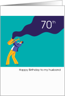 Husband 70th Saxophone Birthday Purple and Teal card