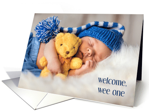 Baby Boy in Blue Welcome to the Family Teddy Bear card (1729736)