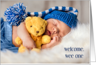 Baby Boy in Blue Welcome to the Family Teddy Bear card