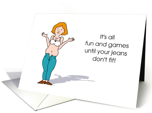 Cartoon Woman Muffin Top Tight Jeans Tummy Tuck Get Well card