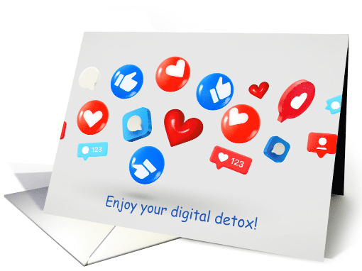 Social Media Break Digital Detox Icons Best Wishes Like Thumbs Up card