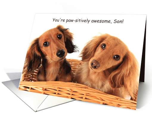 Son Father's Day Pawsitively Awesome Brown Dachshund Dogs Brown card