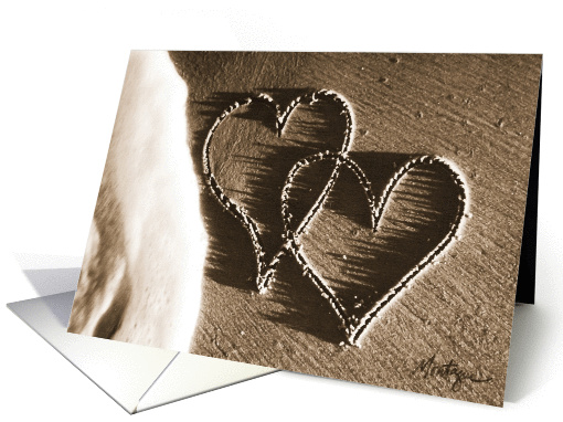 double the love hearts in the sand Valentine's Day card (36364)