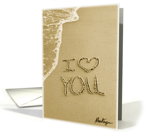 I Love You written in the sand Valentine's Day card (36366)