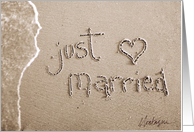 just married beach & sand card