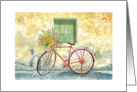 Thinking of You, Bicycle with Flowers in Handlebar Basket, Watercolor, card