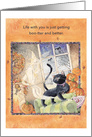 Happy Halloween Ghostly Witches and Black Cat on Sofa Illustration card