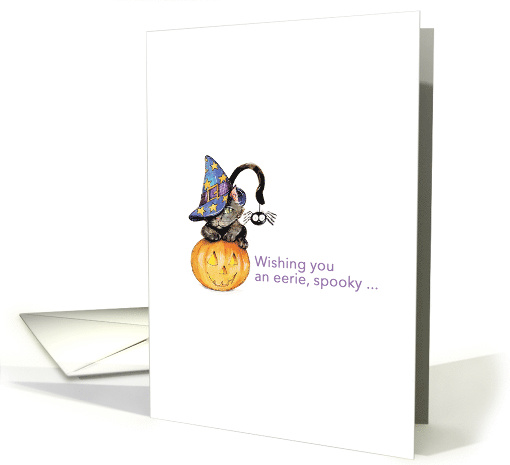 Typography and a black cat sitting llustration for Halloween card