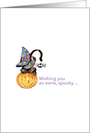 Typography and a black cat sitting llustration for Halloween card