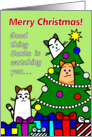 Merry Christmas Card with Funny Cats, Presents, Tree card
