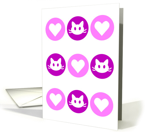 Cute cats and hearts in pink and purple (Blank Inside) card (1433042)