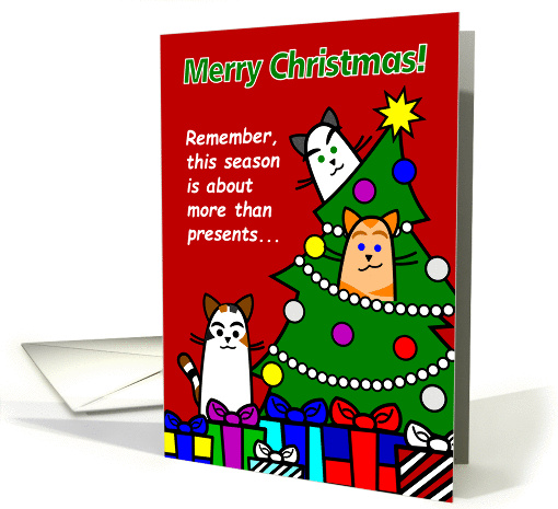 Funny Cats Merry Christmas Card with Presents and Tree card (1452522)