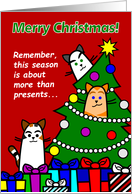 Funny Cats Merry Christmas Card with Presents and Tree card