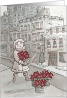 Red Poinsettia in the City Making Christmas Merry and Bright card