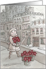 Red Poinsettia in the City Making Christmas Merry and Bright card