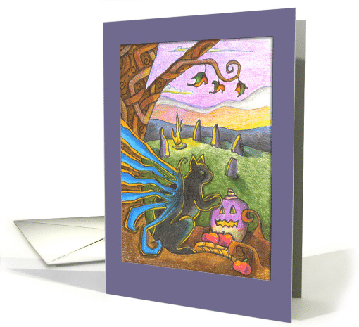 Cat Sidhe and Turnip Lantern on Samhain Eve card (1395590)