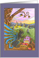 Cat Sidhe and Turnip Lantern on Samhain Eve card