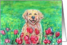 Dog Retriever Watercolor Painting Happy Smiling Friend Flowers card
