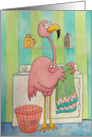 Thinking of You Friend Whimsical Pink Flamingo Does Laundry card