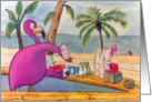 Invitation Whimsical Pink Flamingo Beach Theme card