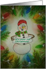 Baby 1st First Christmas Snowman Watercolor Happy Bright colorful lights whimsical card