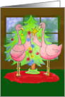 Pink Flamingo Christmas Birds Merry Couple Tree Decorating Card