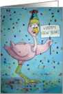 Pink Whimsical Flamingo Happy New Year Celebrate card